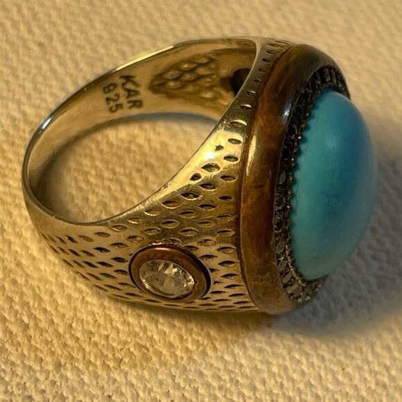 Turquoise and Zircon Stone Turkish Handmade Jewelry 925 Sterling Silver 8+ - Picture 4 of 12